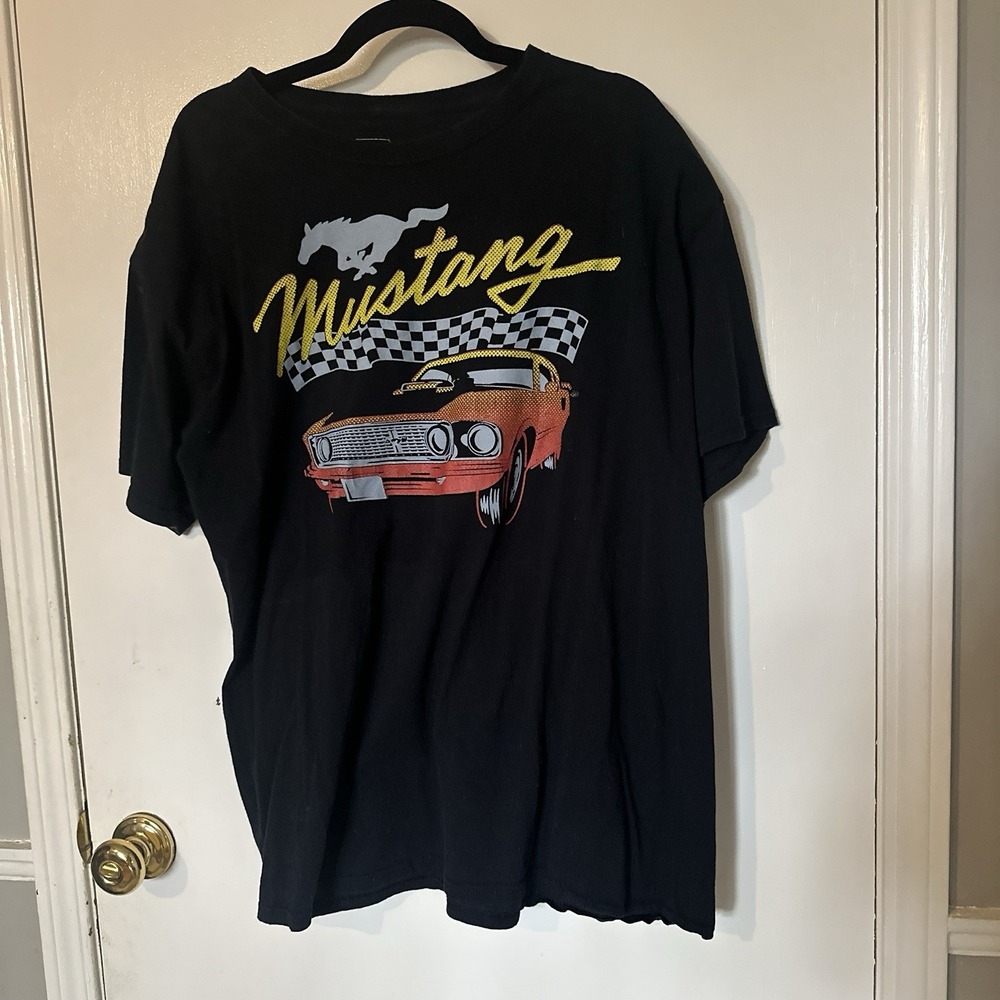 Ford Mustang Shirt Men's XL Black Short Sleeve Graphic Print Retro EUC